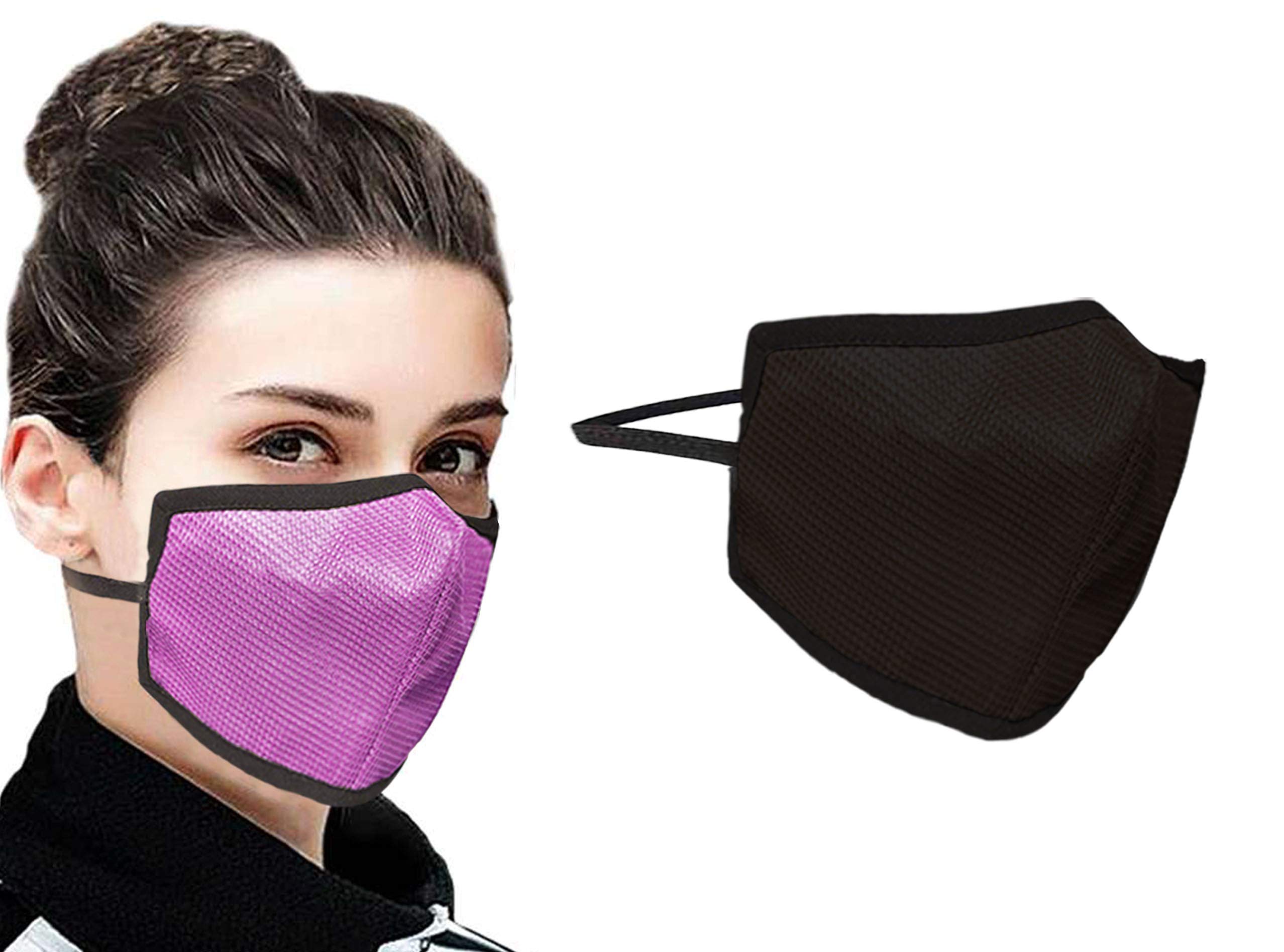 Swayam Reusable 4-Layers Outdoor Protective Face Mask-Pack of 2(Dark Brown/Pink)