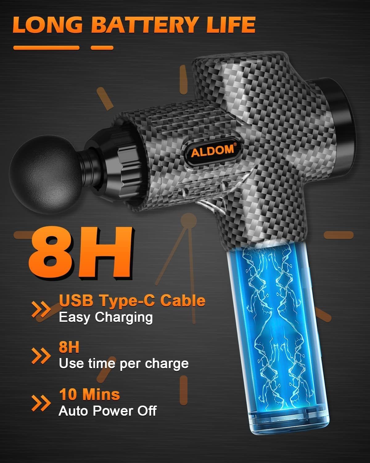 Massage Gun Muscle Massager Deep Tissue Percussion Massager Cordless 30 Speed Level Professional Handheld Electric Body Massager Sports Drill with 6 Heads Helps Relieve Muscle Soreness and Stiffness