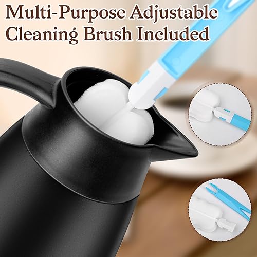 Miniatura 2 de 1 jarra térmica de café de 68 onzas, jarra de café aislada de acero inoxidable de doble pared al vacío con cepillos termo para mantener el café