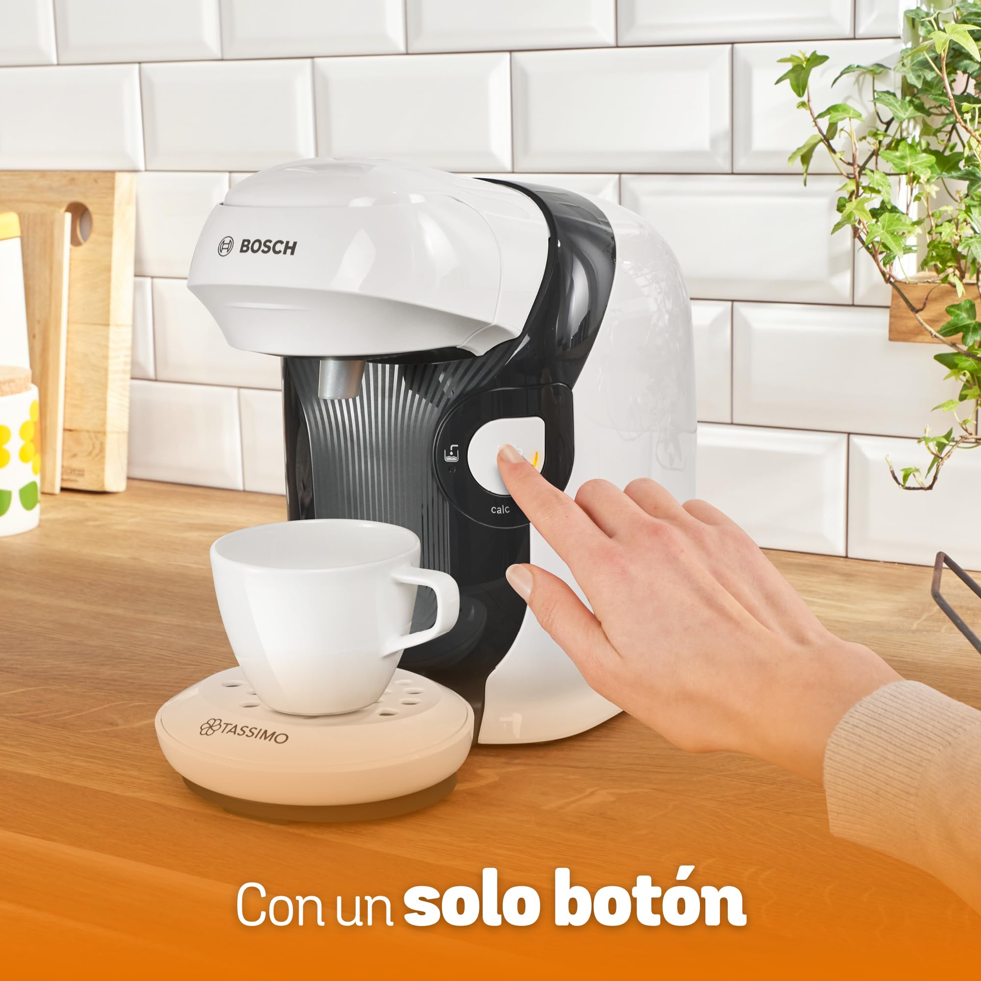 Bosch Cafetera multibebida Tassimo Happy Friendly, Hasta 70 bebidas, OneTouch, Preparación individual, Diseño compacto, Intellibrew, Blanco, TAS114E