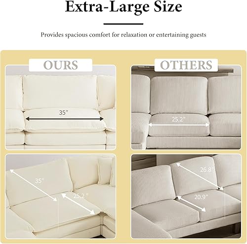 Miniatura 5 de Sofá de nube individual de gran tamaño y color beige y blanco, sofás seccionales grandes de acento moderno para sala de estar, sofá modular de tela