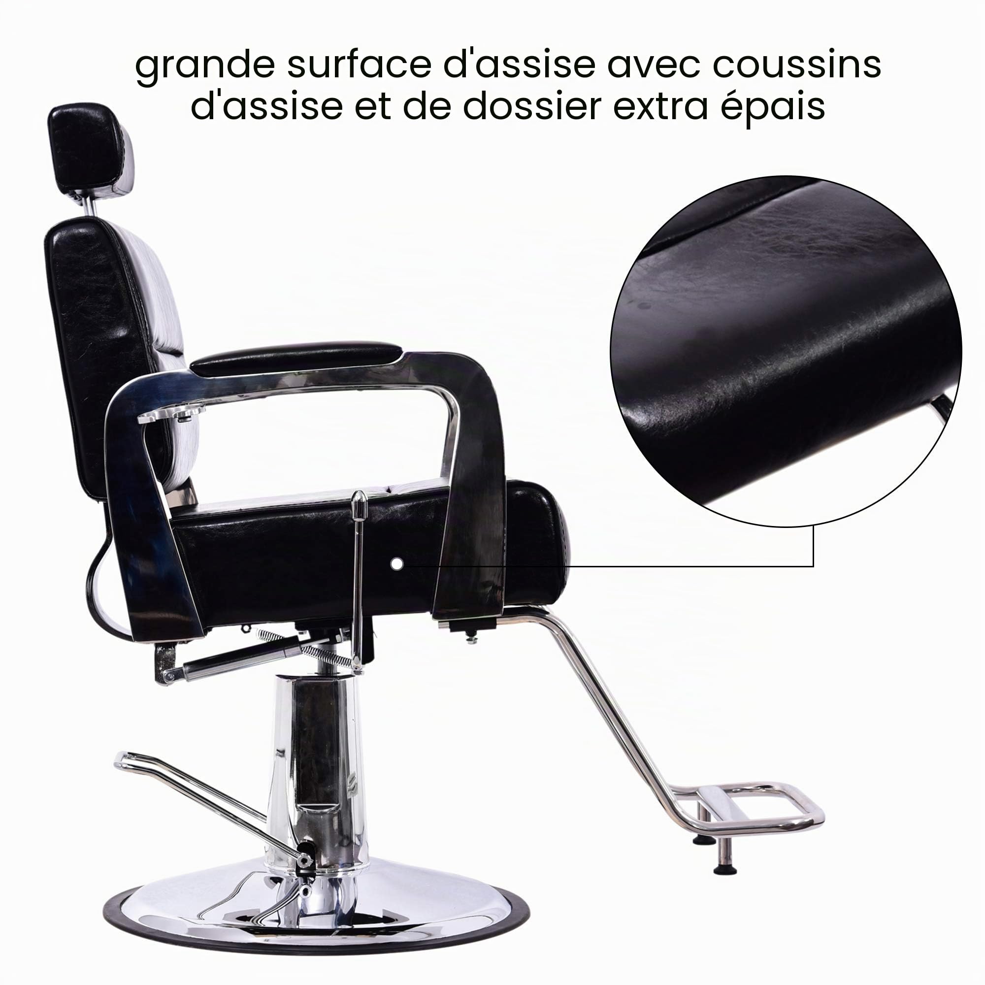 Barberpub Fauteuil de Coiffure 3127BK Simili Cuir Noir