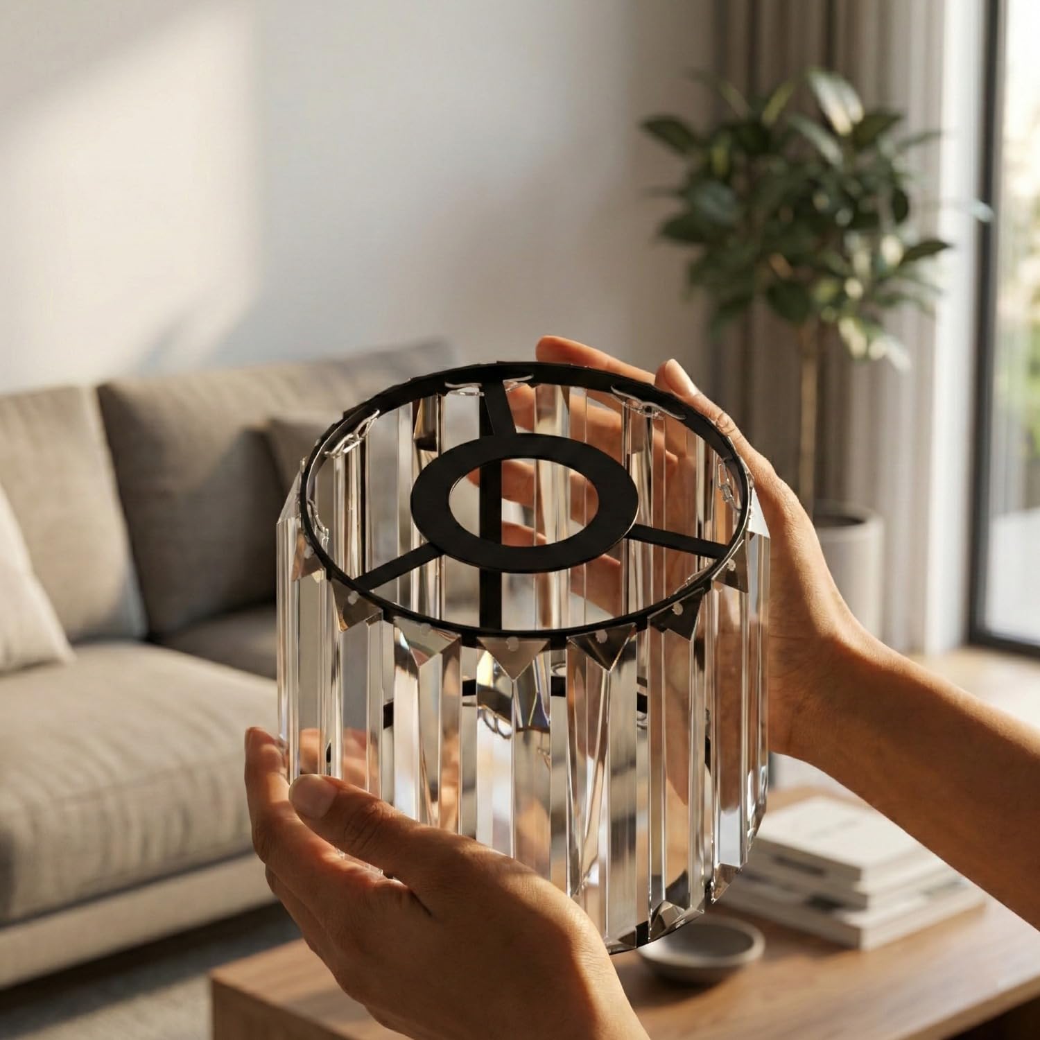 Modern Small Black Crystal Light Shade 12cm Easy Fit Glass Lamp Shade Hanging Pendant Lampshade Ceiling Light Fixtures Chandelier for Bedroom, Living Room, Kitchen, Hallway