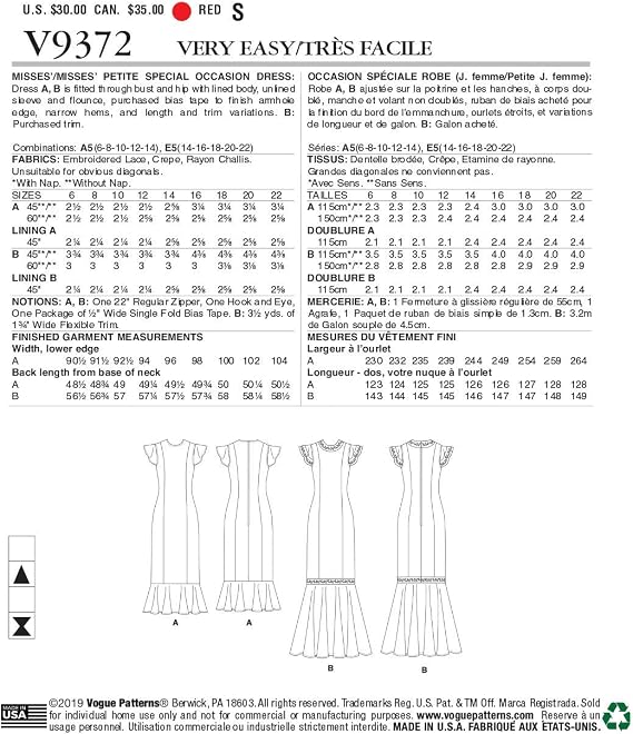 Vogue V9372E5 Very Easy Women's Petite Special Occasion Dress Sewing Patterns, Sizes 14-22, White