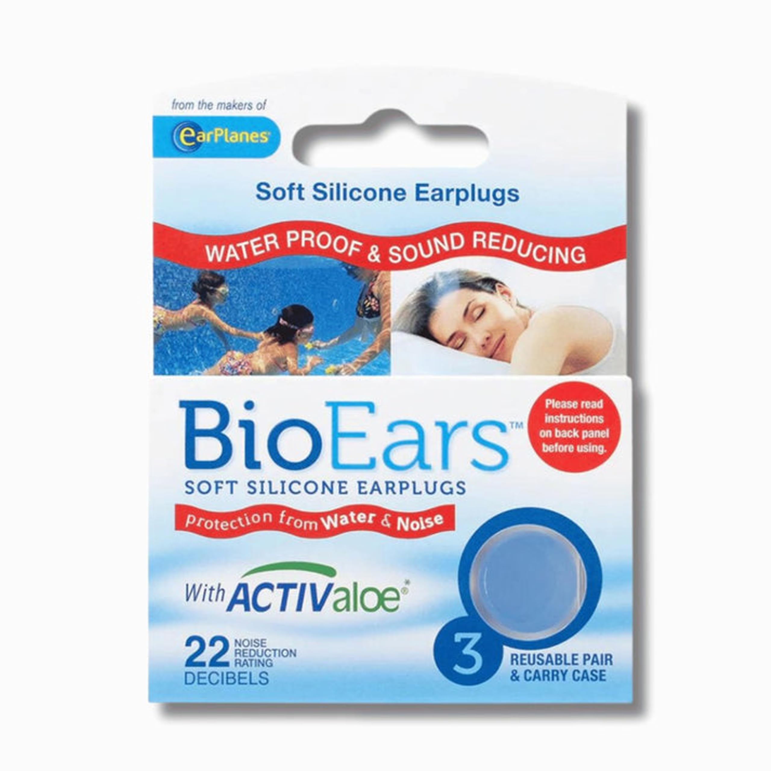 BioEars Soft Silicone For Waterproof & Sound Reducing Earplugs, Sleeping Earplugs, Noise Cancelling Earplugs, Swimming Ear Plugs Protection From Water & Noise (Pack Of 3) With Carry Case