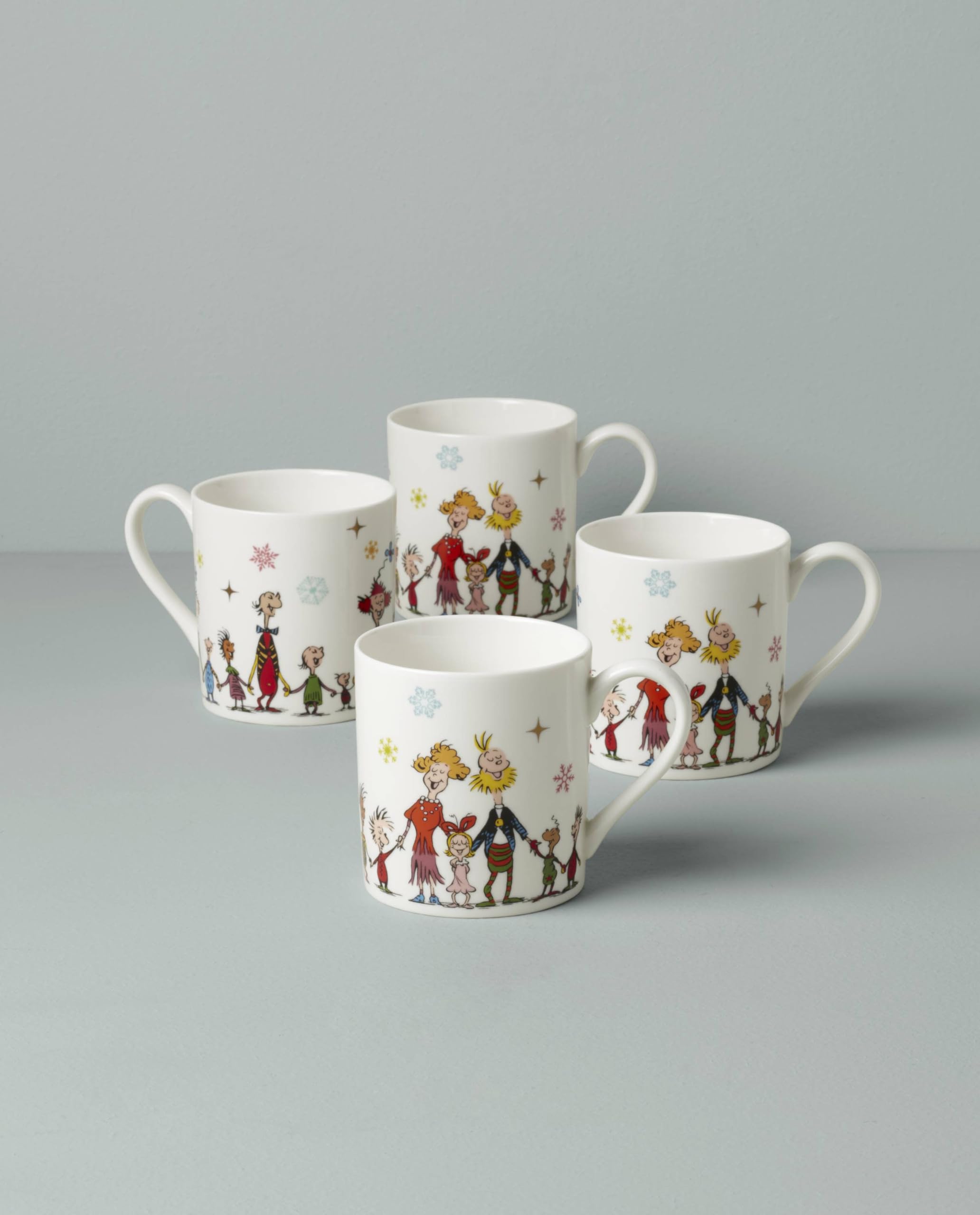 Lenox 895054 Merry Grinchmas Tassen, 4 Stück, 4 Stück, Weihnachts-Trinkgeschirr-Set, Urlaubsgastgeber | Spülmaschinenfest, mikrowellengeeignet | Geschenk für Grinch-Fans | 8,9 cm, 325 ml, Kaffeetasse, Geschenk für Frauen, Tassen