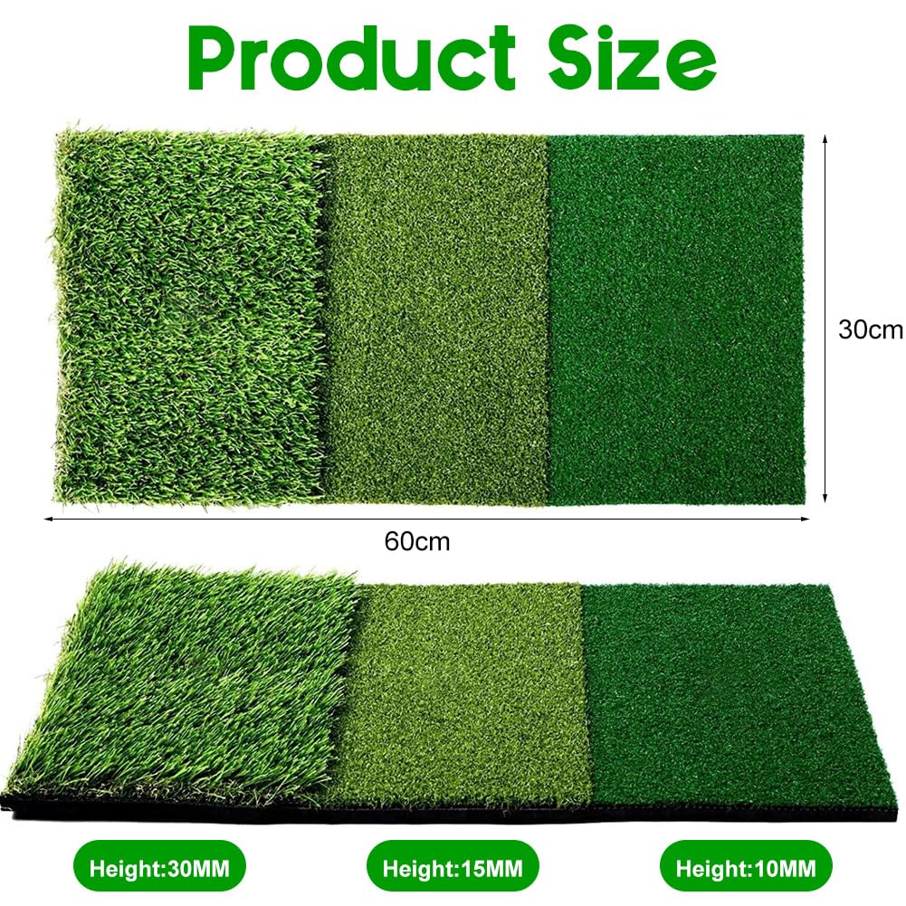 Esterilla de golf 3 en 1, 60 x 30 cm, esterilla de práctica de golf con superficies ásperas y de calle, entrenamiento de entrenamiento