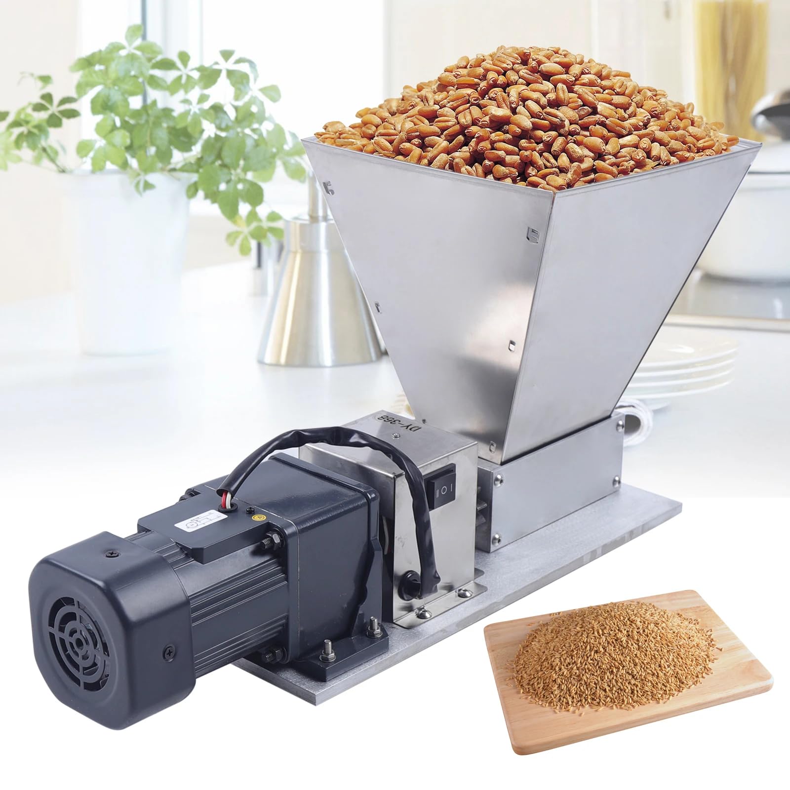 Grain Mill Barley Grinder - 60W Malt Crusher for Wheat Corn Grinding, Animal Feed Pellet Machine for Brew Factory Farm - Electric Multi-function Grain Mill