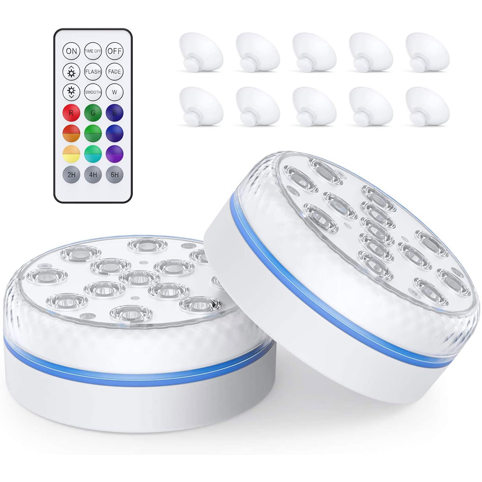Joycome Poolbeleuchtung Unterwasser, IP68 Wasserdicht 13 LED Pool Licht mit Fernbedienung, 16 RGB Unterwasser Licht, Poolbeleuchtung Magnetisch/Saugnapf für Pool Spa Teich Badewanne Brunnen (2 Stück)