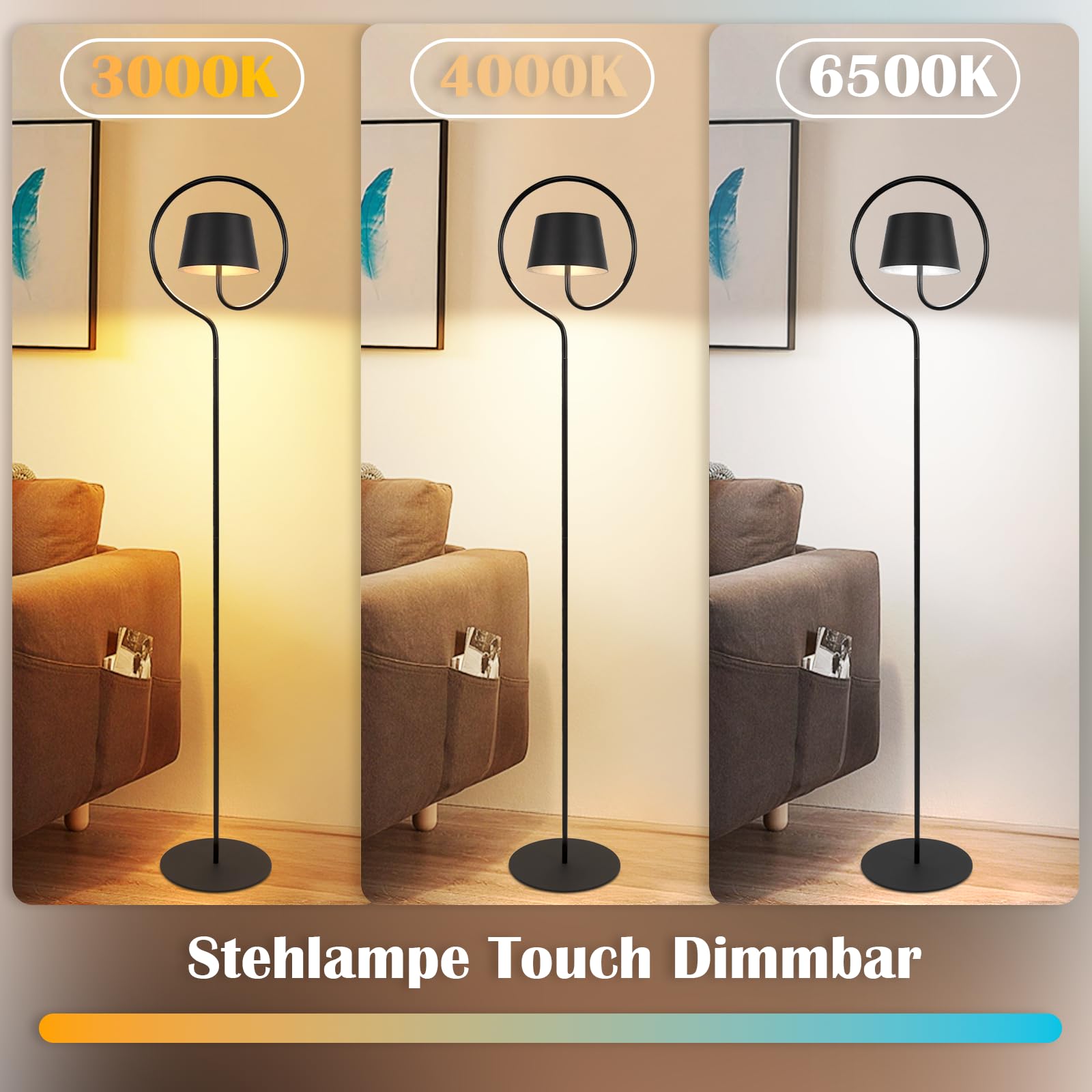 Homefire Lampadaire LED pour salon à intensité variable 120 cm - Lampadaire solaire d'extérieur avec batterie USB-C rechargeable - Moderne - Sans fil - 3000 K-6500 K - Hauteur réglable - Pour chambre