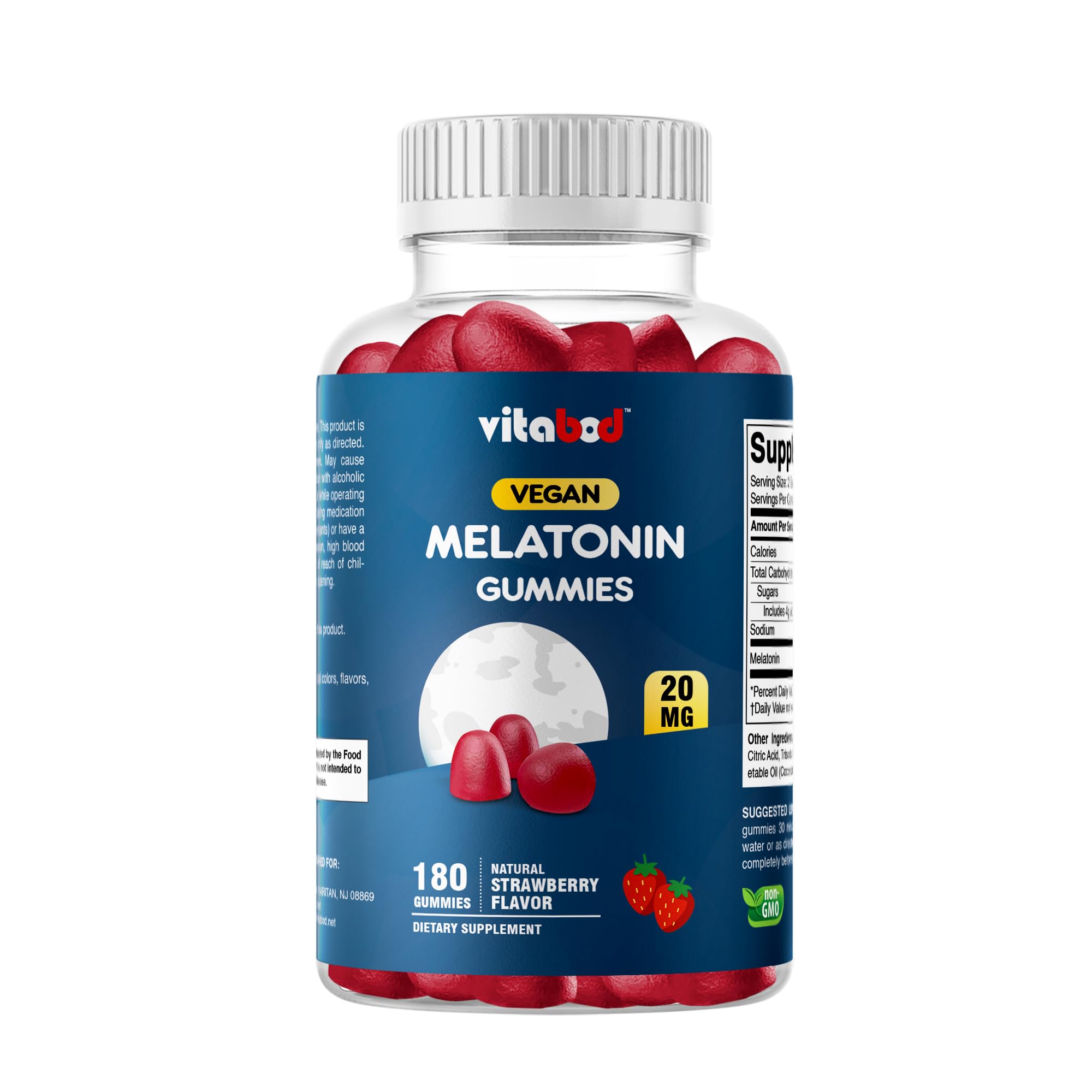 Melatonin 20mg Gummies - 180 Count - Drug Free - Natural Strawberry Flavor - Vegetarian, Non-GMO, Gluten Free (1 Bottles)
