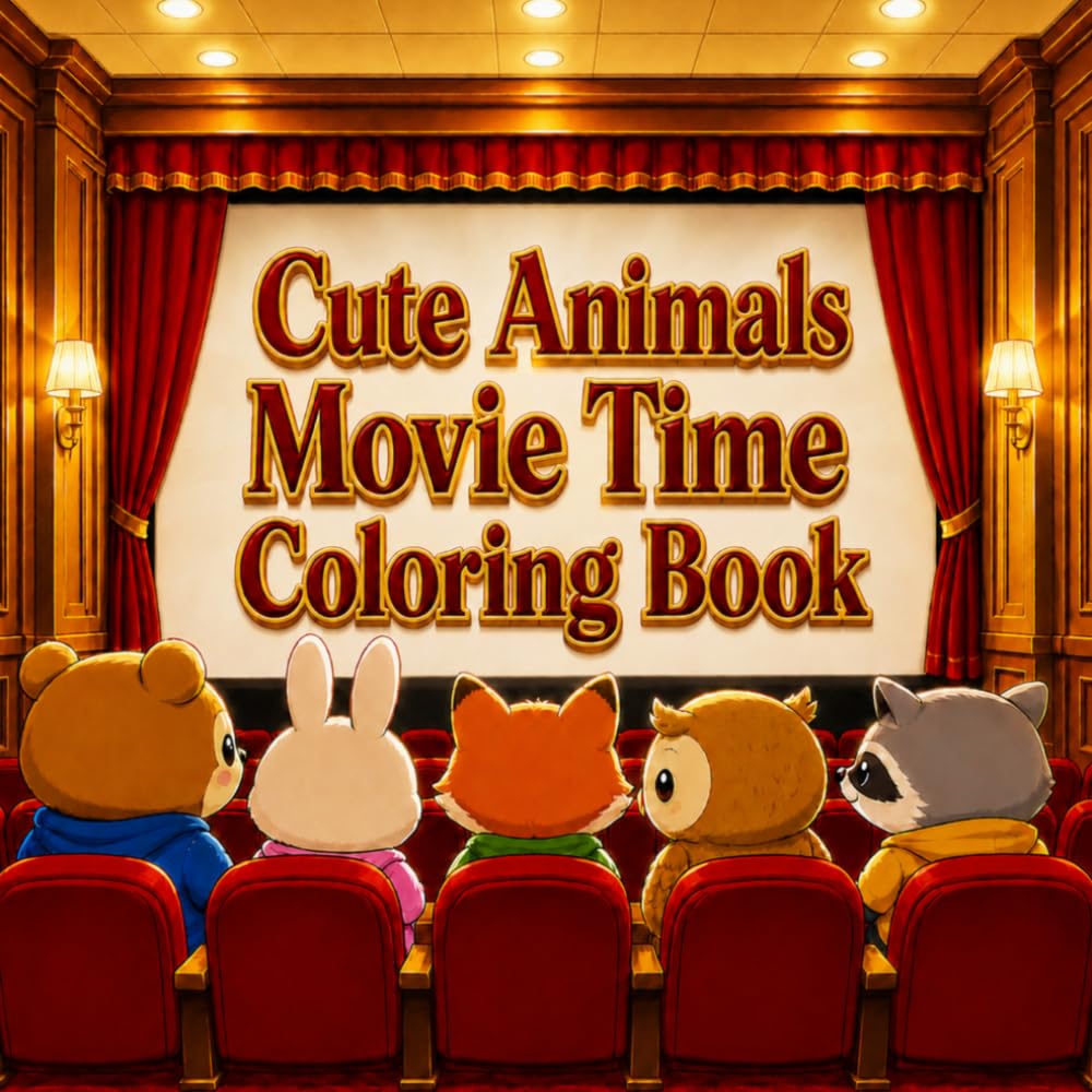 Cute Animals Movie Time Coloring Book: 60 Cute Movie-Themed Coloring Pages for Relaxing Fun (Cute Animal Coloring Book)