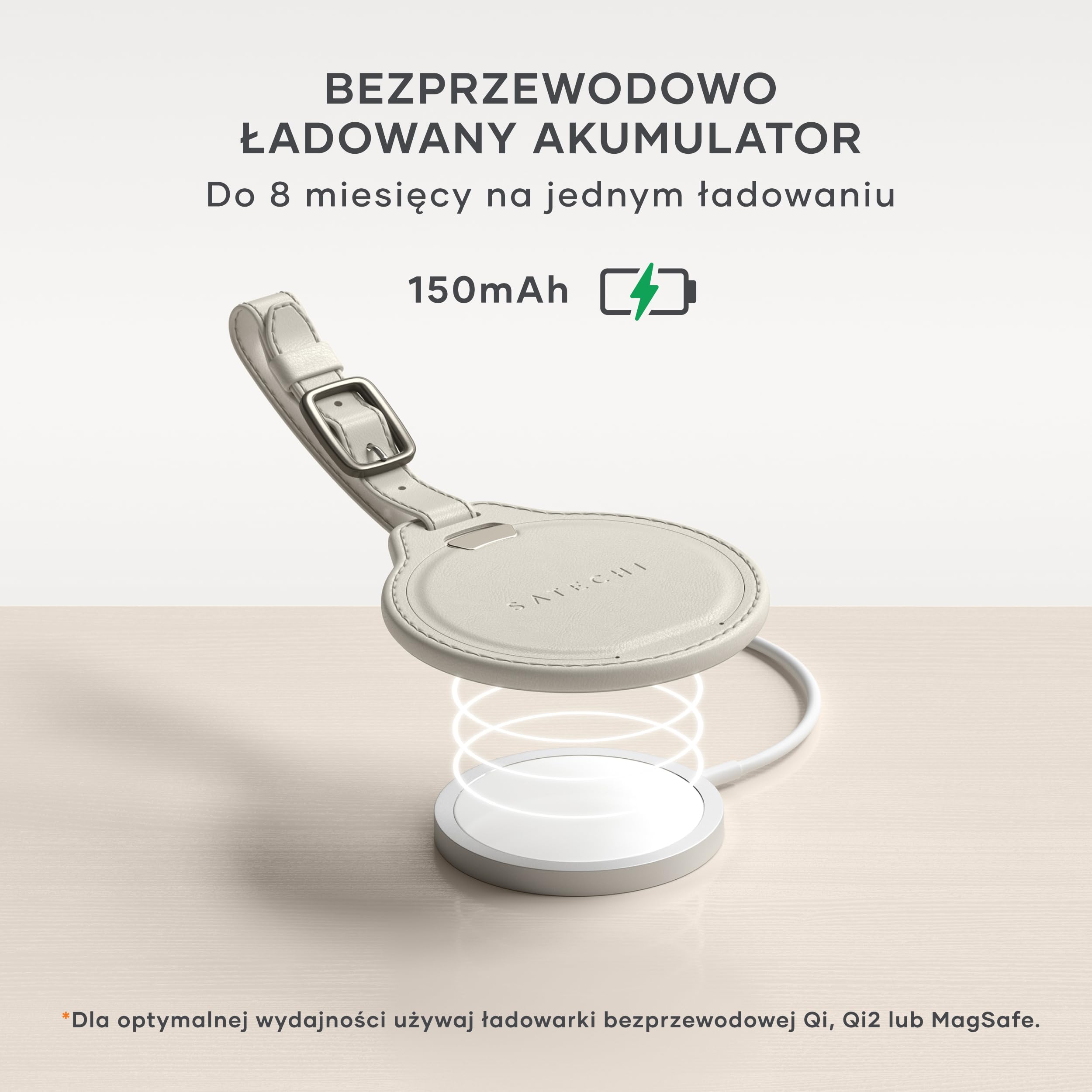 SATECHI FindAll Lokalizator Bagażu Z Funkcją Apple Find My, Ładowaniem Bezprzewodowym, Alertami Dźwiękowymi I GPS-Em Do Bagażu I Plecaka, Do iPhone 17 16 15, iPad, Mac I Innych Urządzeń – Beżowy