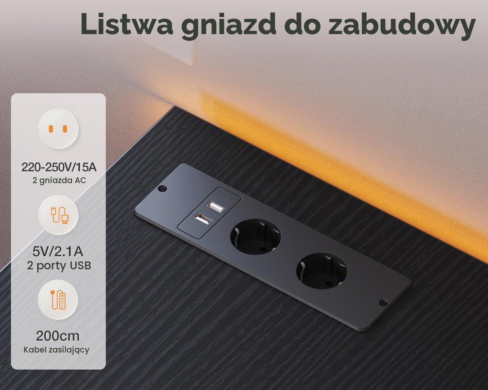 Coleshome Komoda z Oświetleniem LED, 2 Portami USB, 2 Gniazdkami