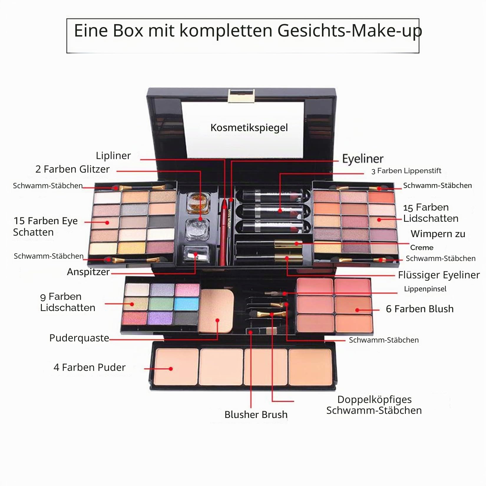 FantasyDay 54 Farben Multifunktions Exquisite Kosmetik Geschenkset Makeup Schmink Kit für Gesicht, Augen und Lippen - Paletten Schminkkoffer mit Lidschatten Palette, Lippenstift, Rouge, Mascara