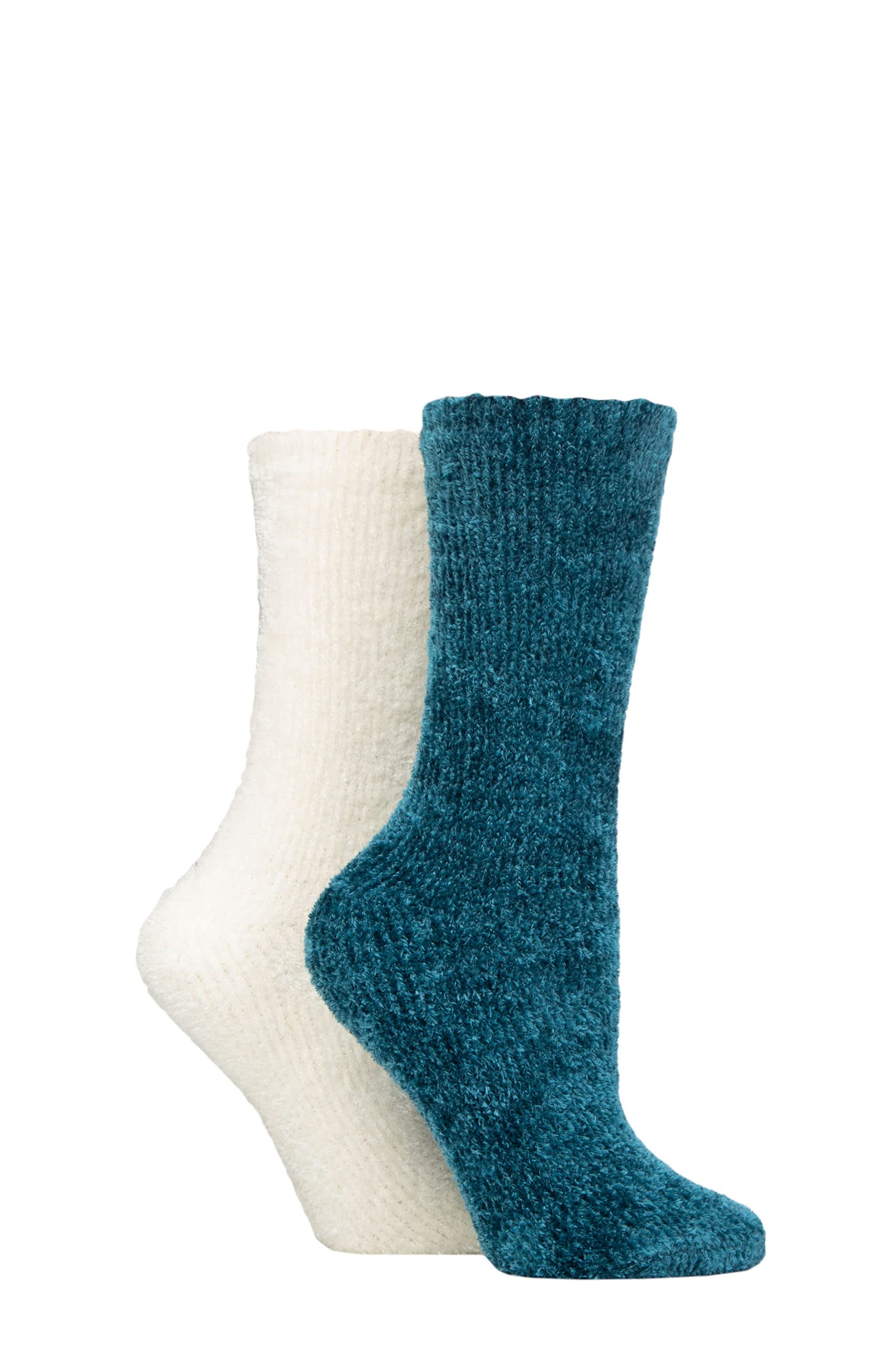 Elle Ladies Super Soft Silky Cosy Chenille Leisure Socks Pack of 2 Size 4-8 in Assorted Colours Perfect for Lounging (Blue Coral)