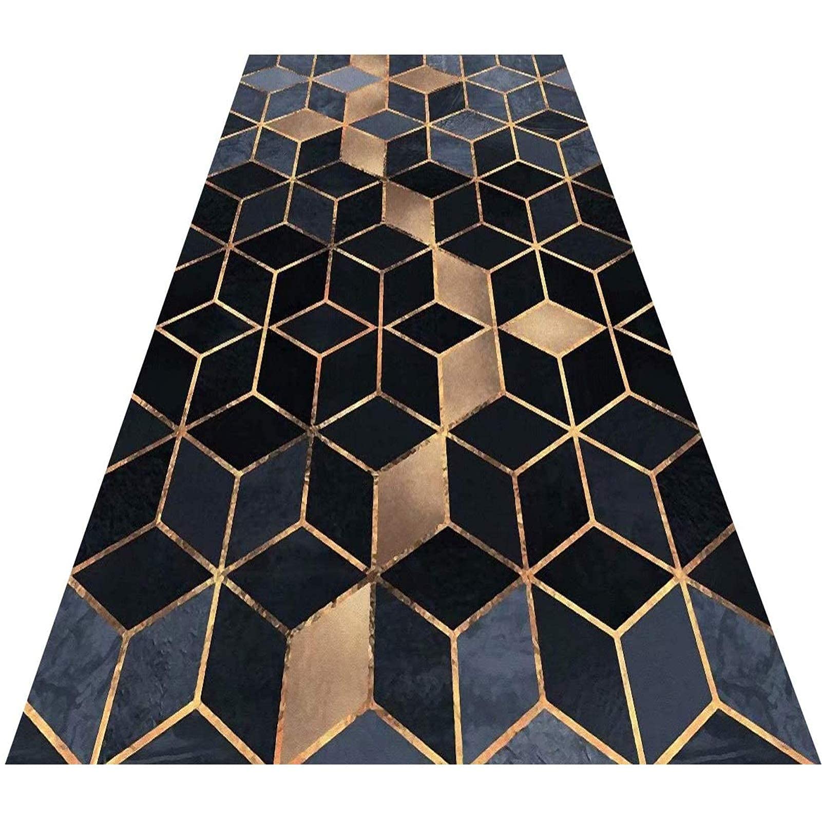 Tapis de couloir lavable et antidérapant géométrique or et gris pour cuisine moderne