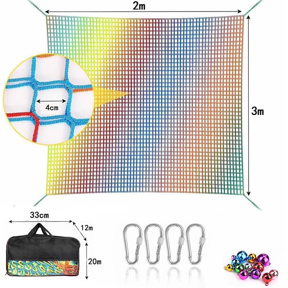 Red de Seguridad para niños,Red de protección contra caídas,Doble Capa,Agujero de 4cm,mit 4 Ganchos de Seguridad para Parque Infantil,Exterior (Colorido, 2 * 3)