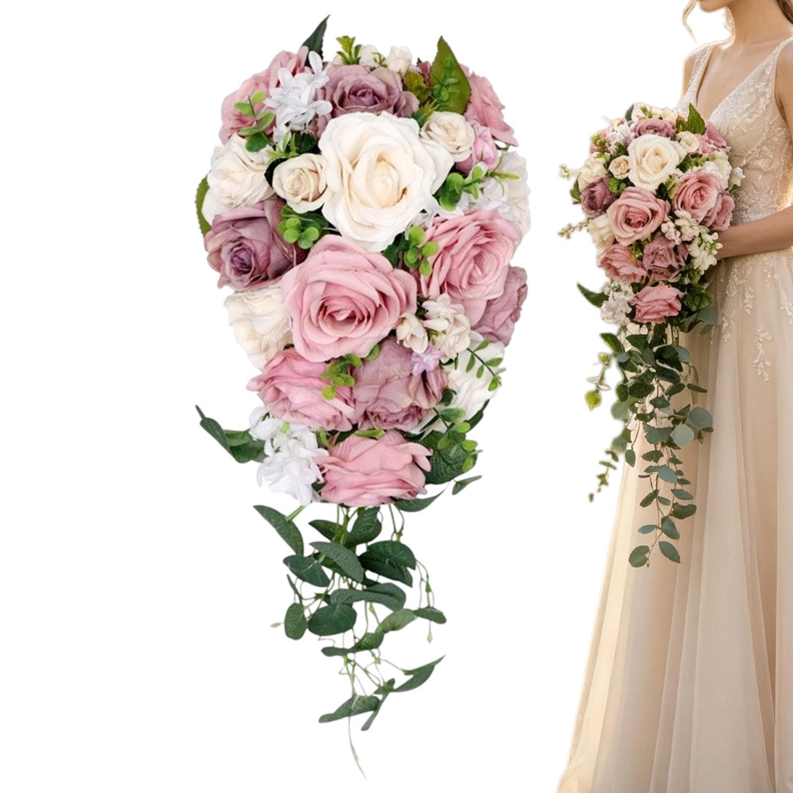 Generico Bouquet per la Sposa Realistico e Rustico a Cascata Artificiale