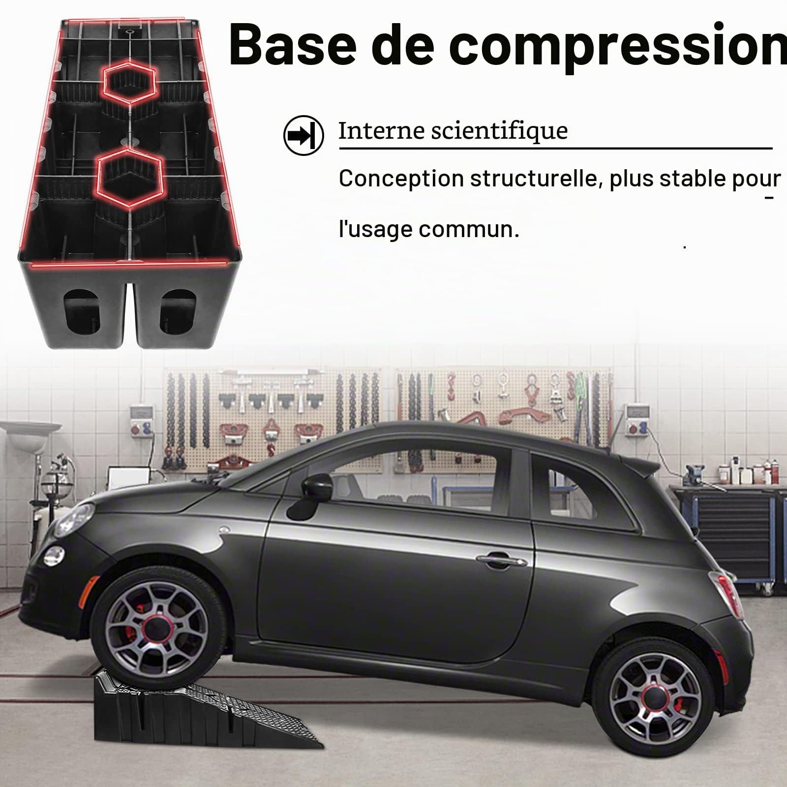 Froadp Lot de 2 rampes de chargement antidérapantes en plastique pour Caravane VTT Garage Atelier Réparation et Entretien de Voiture Capacité de charge maximale de 2500 kg par paire (90x31x22,5cm)
