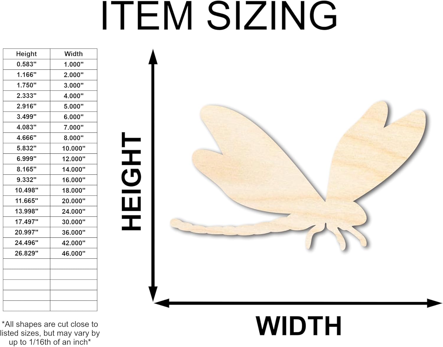 Unfinished Wood Dragonfly Silhouette up to 46" DIY 16" / 3/4"