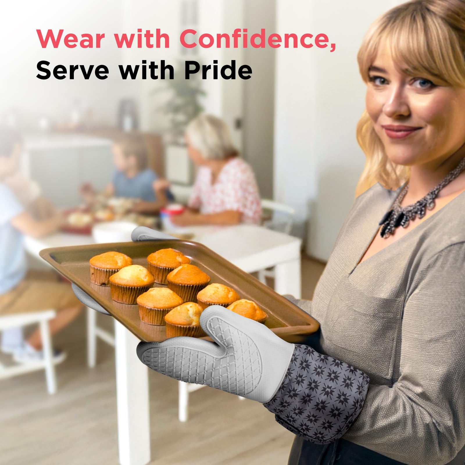 Kitchen Mama UltraShield - Guanti in silicone resistenti al calore, superficie antiscivolo, durevoli, sicuri, flessibili, impermeabili, perfetti per cucinare, cuocere, grigliare