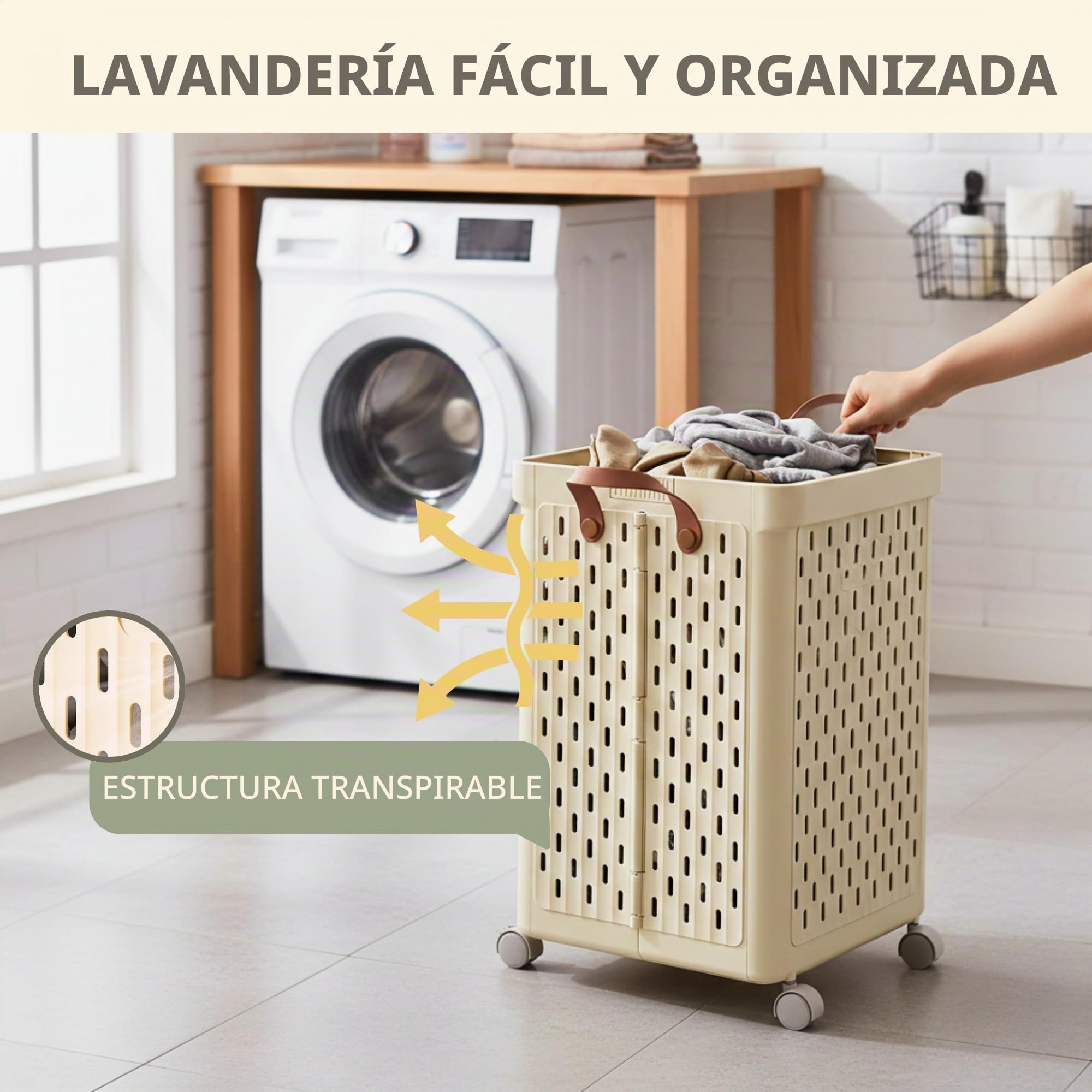 MAGIC SELECT Cesto para Ropa Sucia con Ruedas y Tapa (55x37x37 cm) | Gran capacidad, ruedas 360°, tapa, diseño plegable y transpirable