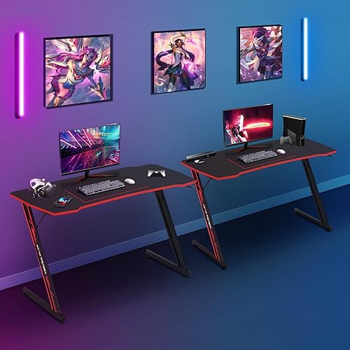 Miniatura 5 de XXkseh Escritorio para computadora de 47 pulgadas, mesa de juegos en forma de Z, mesa de computadora ergonómica con gancho para auriculares,