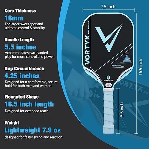 Miniatura 3 de Vortyx - Paleta de pickleball, Unibody termoformado de última generación, superficie de fricción de fibra de carbono Toray T700, FluxCore de 0.630