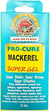Pro-Cure Mackerel Super Gel Fishing Bait Scent with UV Flash, 2 oz, Super Sticky Formula for Lures, Spinners, Soft Plastics