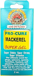 Pro-Cure Mackerel Super Gel Fishing Bait Scent with UV Flash, 2 oz, Super Sticky Formula for Lures, Spinners, Soft Plastics