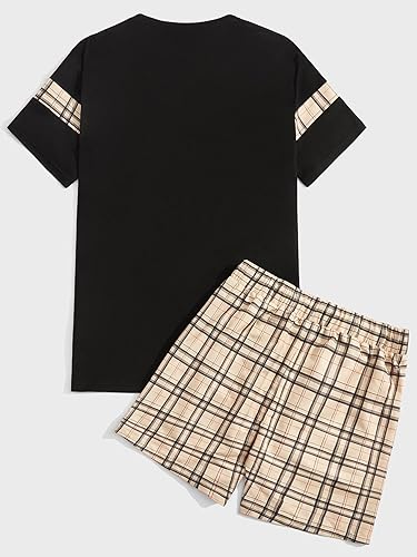 Miniatura 2 de GORGLITTER Conjunto deportivo casual de manga corta con estampado a cuadros para hombre