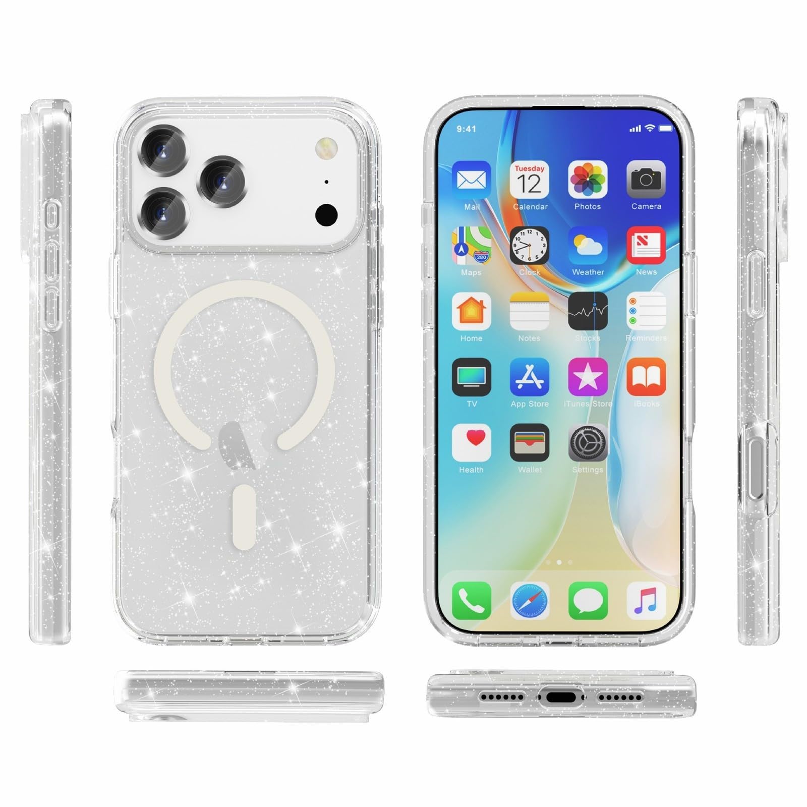 Coque iPhone 16 Plus blanc pailleté rigide et magnétique - 7