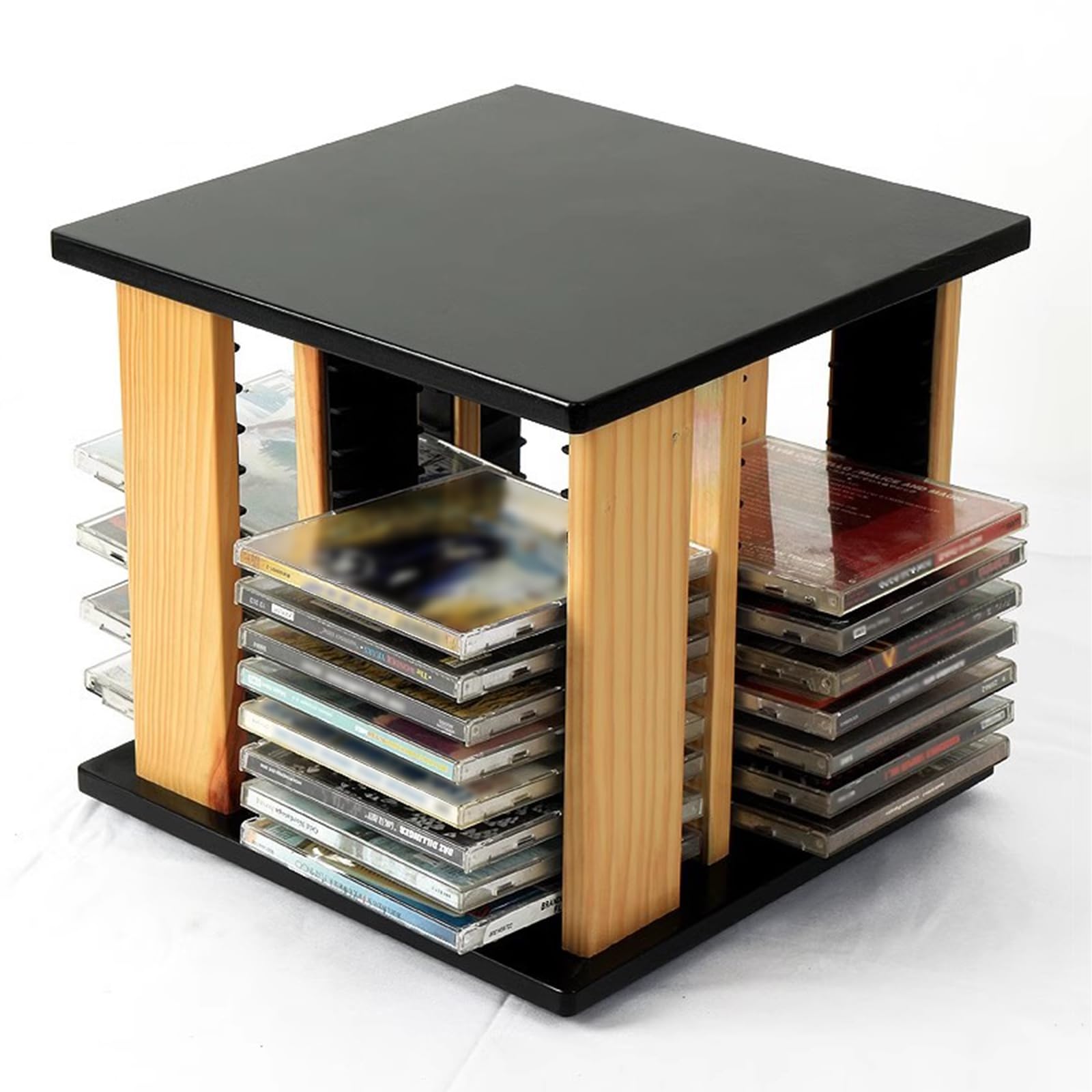COYEUX Desktop CD DVD Storage Rack, Desktop Wood CD Organizer, 360° Rotatable, Holds 45 Standard CD Case, for Home Office, Living Room, Studio, Music Enthusiasts