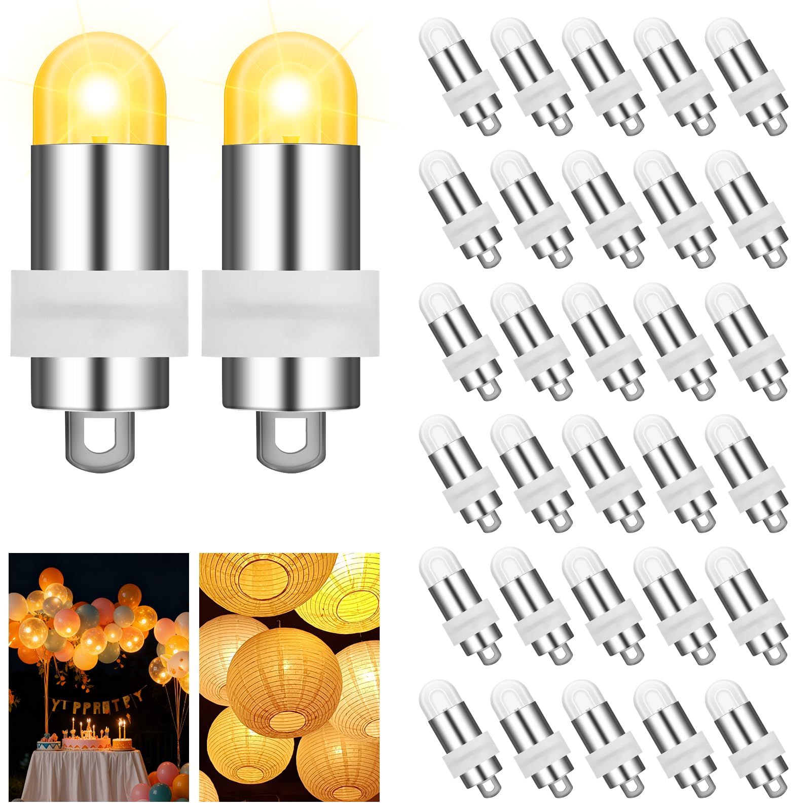AUAUY Mini LED-Ballons Lichter, 30 Stück Mini-Glühbirnen, Batteriebetrieben Wasserdicht für Papierlaternen, Ballon, Weihnachten, Halloween, Hochzeiten, Geburtstagsfeiern, Festivaldekoration (Warmweiß)
