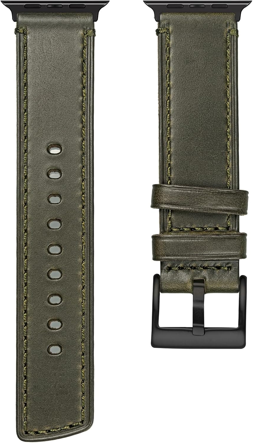 Horween Leather Bands Compatible with Apple Watch,Vintage Genuine Leather Replacement Strap for iWatch - Image 8