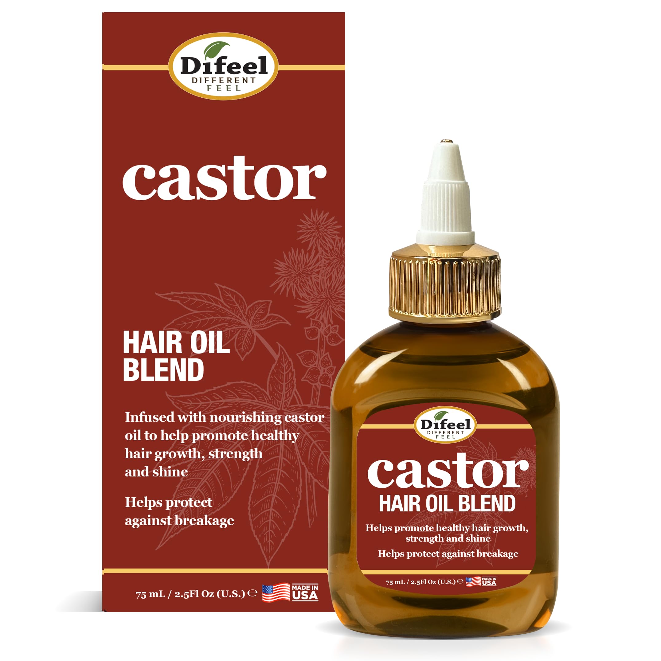 Difeel Castor Hair Oil Blend - Travel Size 2.5 oz. - Made with Natural Castor Oil for Hair Growth