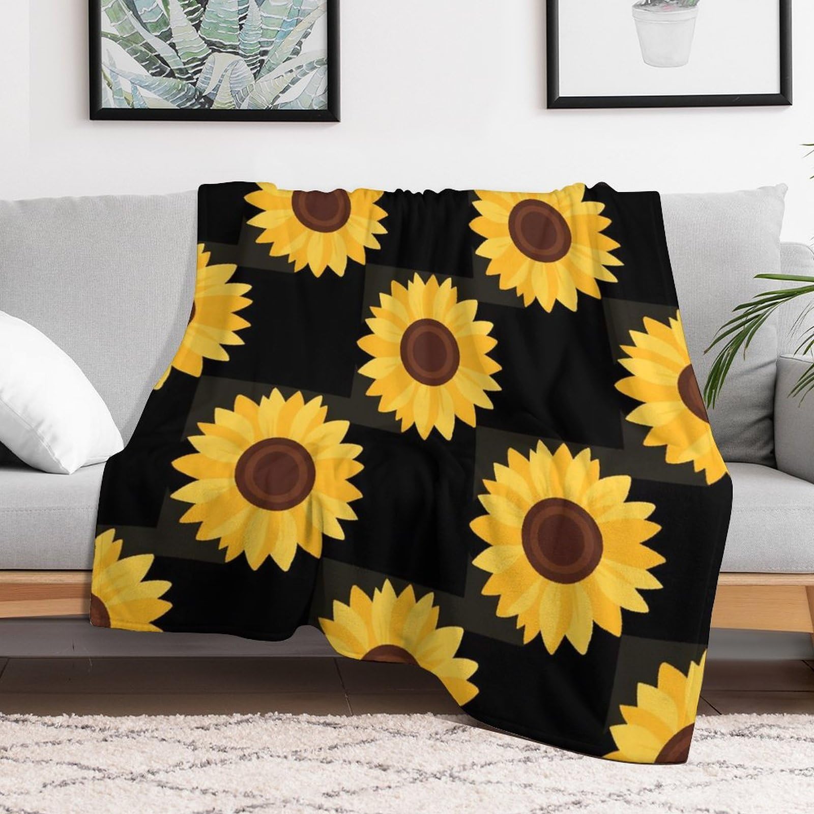 Custom Sunflower Blanket Lightweight Flannel Fleece Throw for Couch Sofa Bed Luxury Soft Cozy Plush Lap Bedtime Blanket for All Seasons Bedroom Home Decor Gifts 60x80