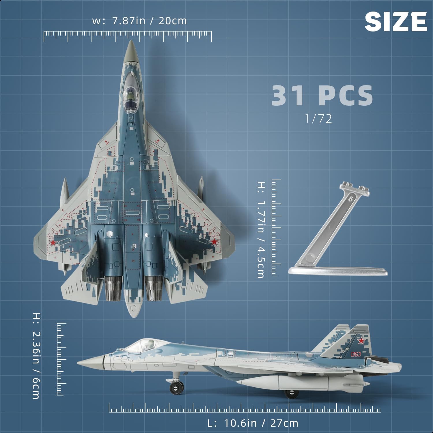 NUOTIE Quick Build Plastic su-57s Military Aircraft Model 1/72 Russian Fifth Generation Stealth Multipurpose Fighter Building Airplane Model Kit for Gift and Collection (34 Pieces)
