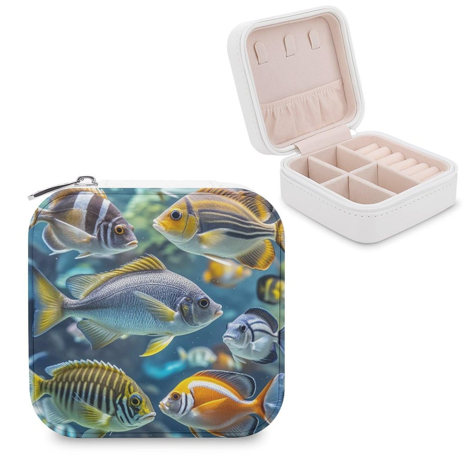FekiLoot Fish Jewelry Case Personalized Leather Jewelry Box Mini Travel Jewelry Case Small Portable Jewelry Organizer for Ring Earrings Necklace Bracelet