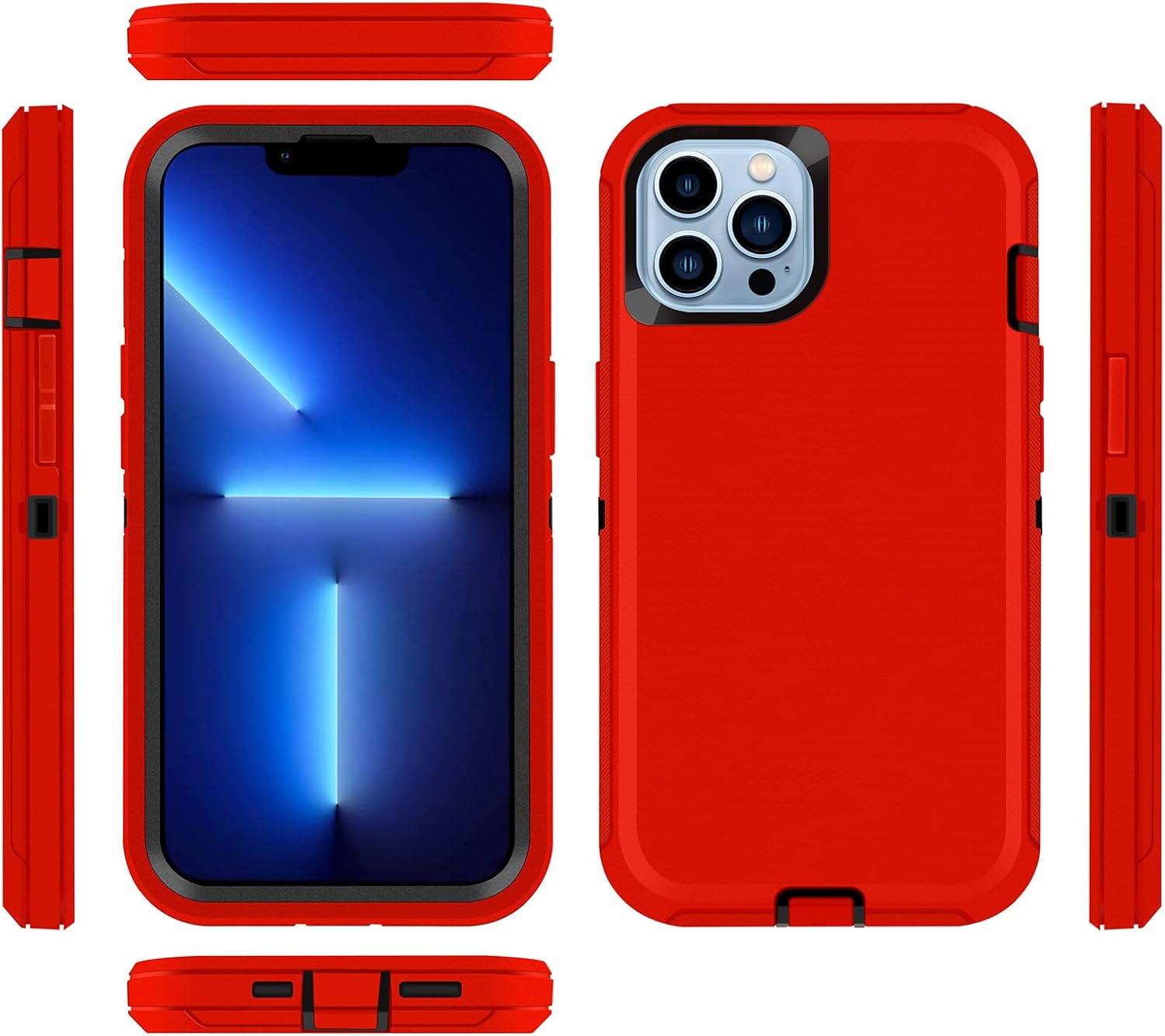 Compatible with iPhone 13 Pro Max Phone Case with Tempered Glass Screen Protectors,3 Layers Military Full Body Drop Protective Heavy Duty Shockproof For iPhone 13 Pro Max Cover 6.7 inches RedBlack - Image 8