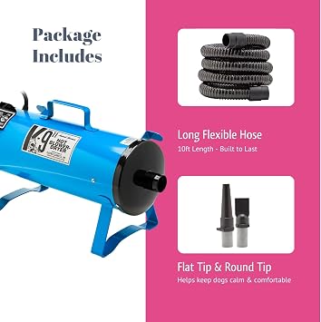 Electric Cleaner Company ECC K-9 II Variable Speed Dog Dryer, Professional Grooming Blower with Adjustable Airflow, Metallic Blue