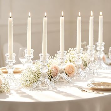 6 Pack Glass Candle Holders, Clear Candle Stick Holders for Candlesticks, 4 H Stripe Crystal Candle Holders Decorative Candle Stand Centerpiece for Wedding, Festival, Dinning Party Table Decor
