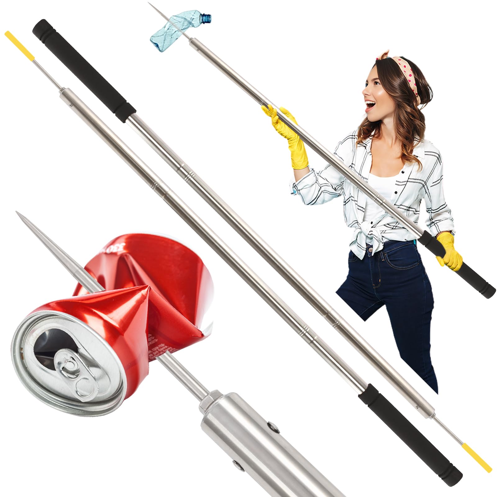 Trash Picker Debris Nabber 48inch,Stainless Steel Debris nabber Durable and Rust Resistant, and Comfortable Sponge Handle. (48inch 2PC)