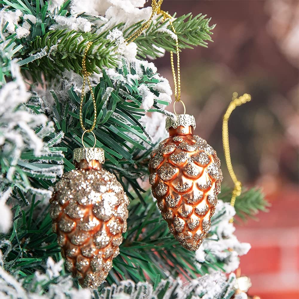 Albero di Natale appeso 12 PCS Pigna di Natale Ornamenti in vetro-Pigna da appendere Pigna dipinta con glitter Ornamento per albero Decorazioni per feste fai-da-te Appendere artigianato fai da te