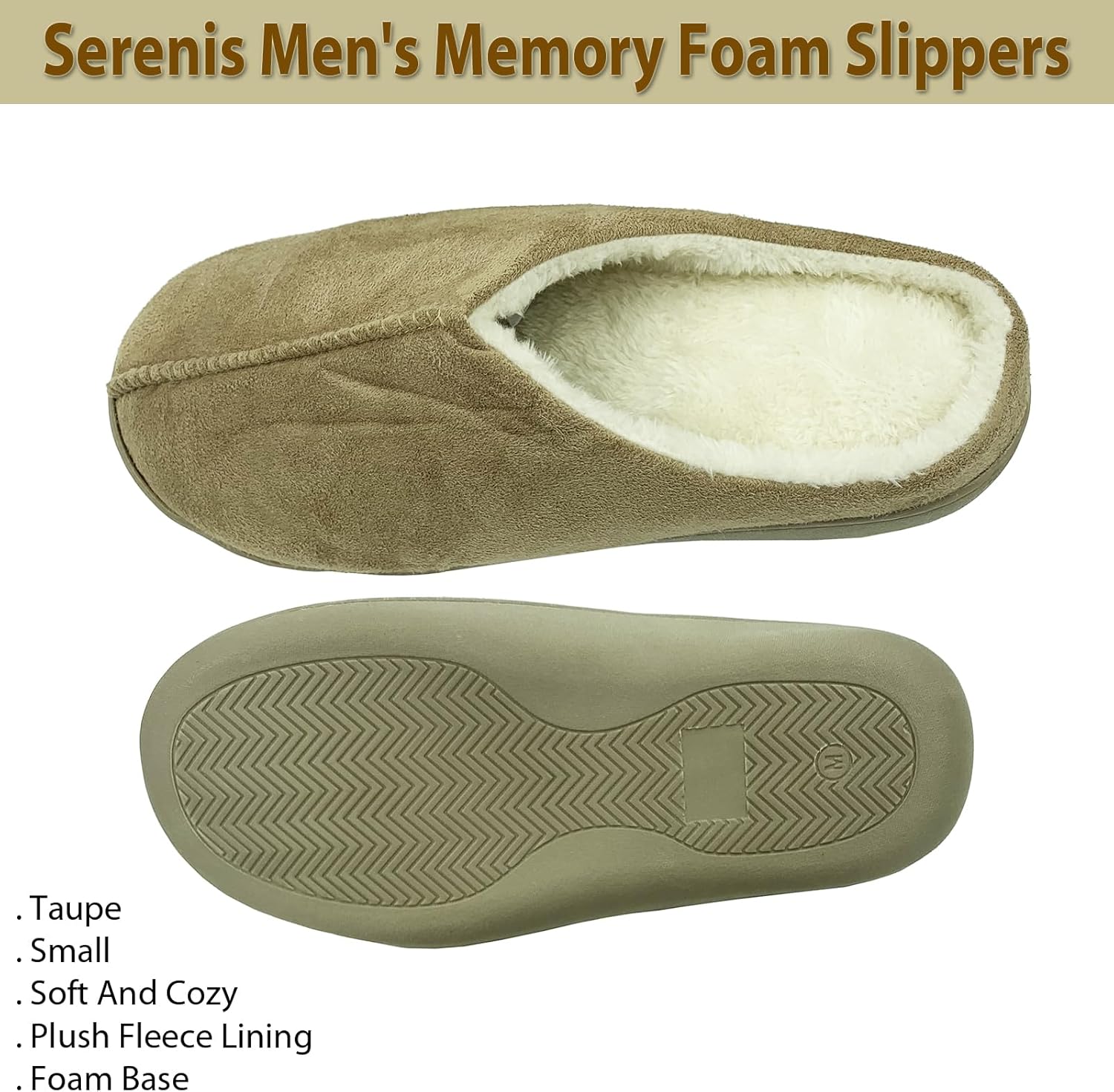 Men's Memory Foam Slippers, Taupe- Small - Image 4