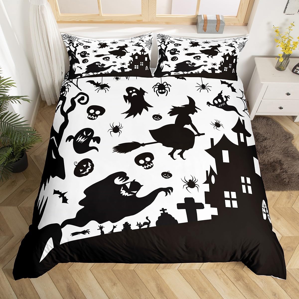 Set Biancheria Da Letto Super King Size - Motivo Ragnatela Floreale Gotico