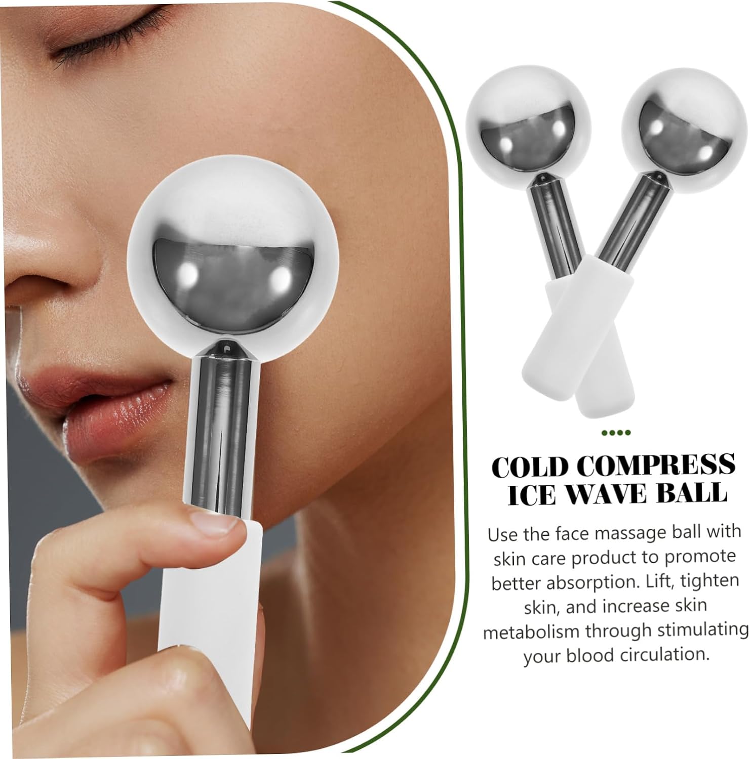 BESTYASH Facial Ice Massage Globes 2pcs Stainless Steel Cooling Balls for Face Crystal Roller for Skincare and Beauty Routine