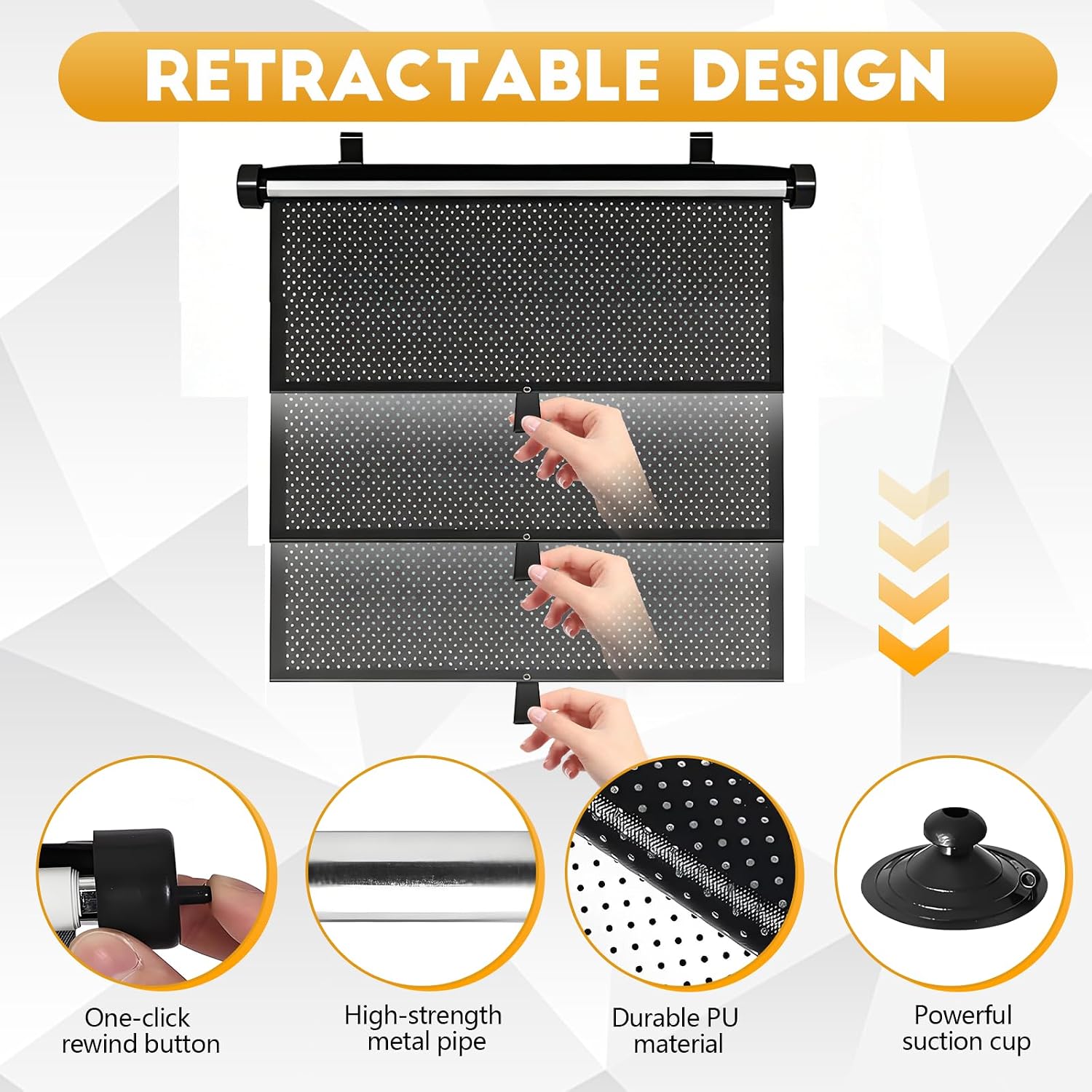 2PCS Car Window Shades, 18"×16" Retractable Side Window Roller Shade with Suction Cups, Automotive Sunshade for Baby for Heat UV Rays Glare Protection, Interior Car Accessories (Black+Black)