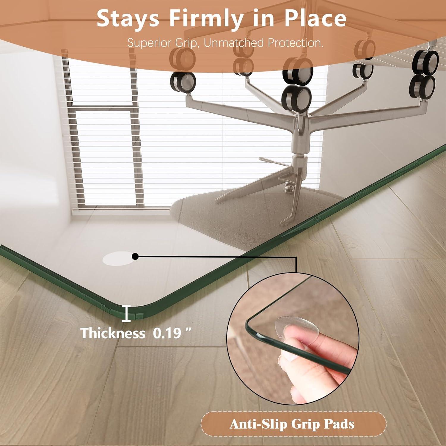 Tempered Glass Chair Mat for Carpet & Hard Floor, 30"x48" Office Chair Mat - Heavy Duty & Scratch Resistant, Non-Slip Pads, Rounded Corners & Polished Edges